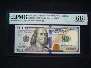$100 Federal Reserve Note Series 2013 FR2188-F Atlanta (fw) MFF Block - Picture 1 of 2