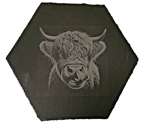 Highland Cow Slate placemat platter large 30cm home garden gift natural stone - Picture 1 of 2