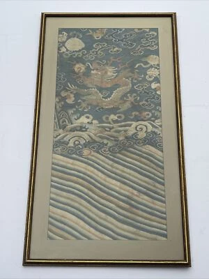 ANTIGUO Fragmento Bordado Punto Aguja Dragón Kesi Kosu Chino Arte Académico Foto 1 de 4