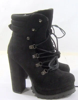 LILIANA Negro 5" Bloque Tacón Alto 1.5" Plataforma CORDONES Botín Mujer Talla 10 Foto 1 de 4