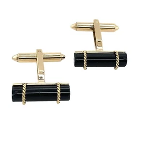 Vintage 14ct Yellow Gold Black Onyx Cufflinks - Picture 1 of 4