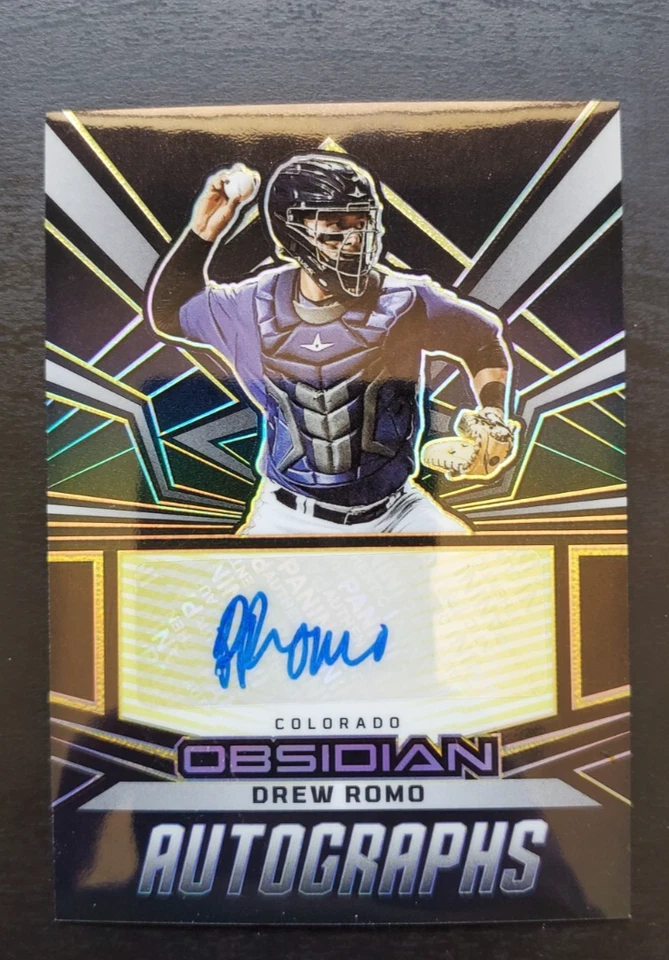 2023 Obsidian Autographs Drew Romo Yellow Electric Etch Auto SSP 6/10 Rockies - Image 1 of 3
