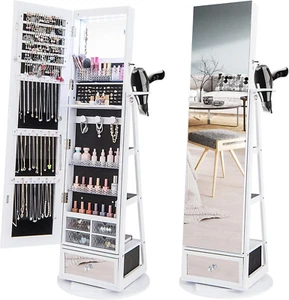 360° Swivel Jewelry Cabinet Armoire 64.5" H, Full Length Mirror with Jewelry Sto - Picture 1 of 9