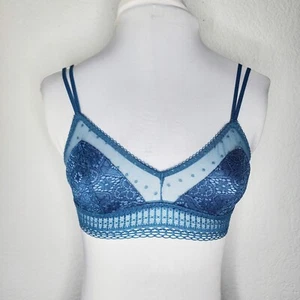 Victoria's Secret Sz XS Blue Double Strap Sheer Mesh and Lace Longline Bralette - Picture 1 of 7