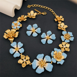 Oscar de la Renta drop enamel flower necklace and earrings