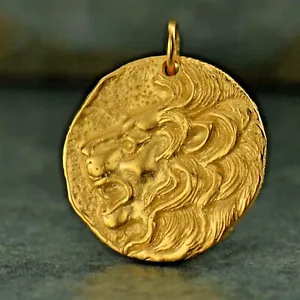 Mens Coin Necklace 24ct Gold Lion Medallion Ancient Greek Pendant Replica G1108 - Picture 1 of 19