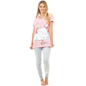 Marie Aristocats Pyjamas Adults Womens S M L XL XXL PJs Short Sleeve Top Pink - Picture 1 of 3