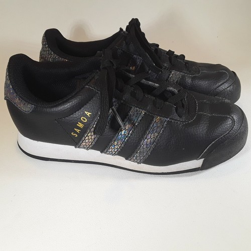 Adidas Originals Samoa bambini nere 3 strisce scintillanti arcobaleno usate in ottime condizioni taglia 2 Ortholite
