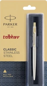 Parker Classic Stainless Steel GT Ball Point Pen BP New Gold Trim Jotter Vector - Picture 1 of 4