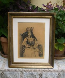 Carl  Bloch (1834-1890). Etching. A Norwegian Bride. 1883. Matted and framed. - Picture 1 of 6