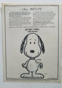 1998 Call MetLife Met Life Insurance Snoopy Schultz art vintage ad - Imagen 1 de 1