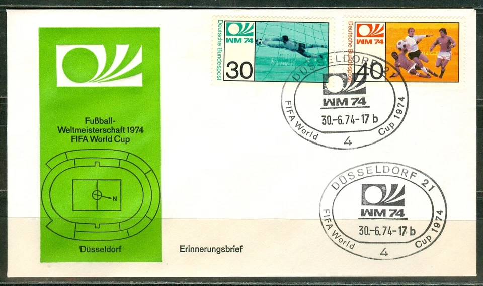 Alemania Mundial Fútbol 1974 Cubierta con juego con cancelación Düsseldorf b Foto 1 de 1