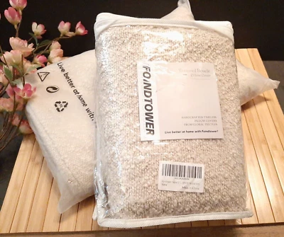 Pair Foindtower 24 x 24 Modern Textured Boucle Pillow Covers Ivory Beige #J2 - Image 1 of 4
