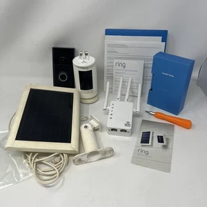 Lot Of 3 Ring Doorbell, Solar Panel, Stick Up Camera W/ Hardware Untested - Picture 1 of 8