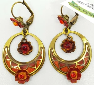 Ohrringe schöne Michal Negrin Kristalle Emaille Blumen Made in Israel - Bild 1 von 5
