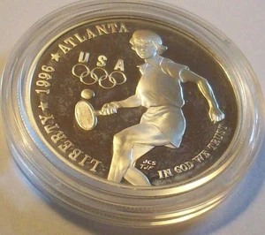 1996 P ATLANTA CENTENNIAL TENNIS LOW MT 92K 90% SILVER DOLLAR COMMEMORATIVE LOT - Picture 1 of 3