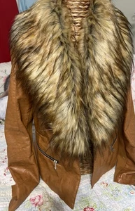 Tart Collections Faux Fur Mobwife Glamorous Biker Style Jacket - Picture 1 of 16
