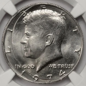 1974 NGC MS64 unvollständiger Clip Kennedy Half Dollar Prägefehler extrem selten - Bild 1 von 4