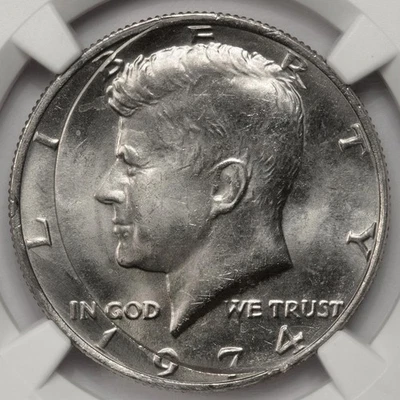 1974 NGC MS64 Incomplete Clip Kennedy Half Dollar Mint Error Extremely Rare - Image 1 of 4