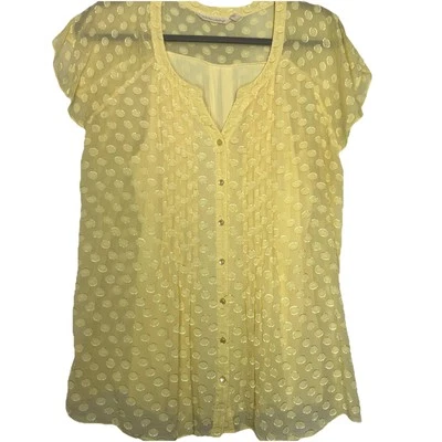 Soft Surroundings Woman’s Medium Yellow Swiss Dot Lined Button Front Silk Rayon - Image 1 of 4