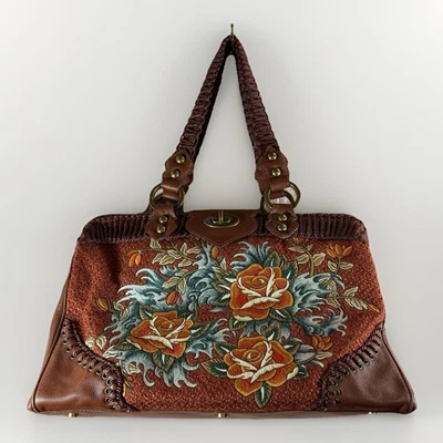 Isabella Fiore Bella Rose Embroidered Handbag Large Brown Lavish Detail - Image 1 of 4