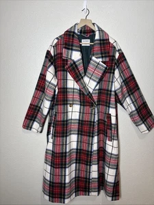 Old Navy White, Red & Green Plaid Double Breasted Women’s Long Coat Size 3X NWT - Picture 1 of 9