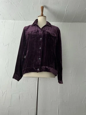 CHICO’S silk Blend Burnt Velvet Jacket Size1 (M) Biker Amethyst Buttoned EUC - Image 1 of 4