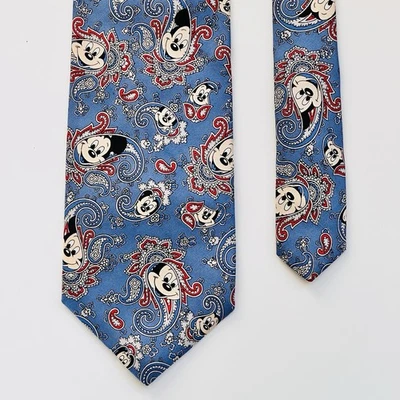 Corbata de Colección Disney Mickey Mouse Azul Rojo Paisley Años 90 Y2K 100% Seda EE. UU. Foto 1 de 4