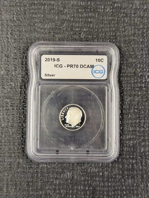 2019-S PR 70 DCAM Silver Roosevelt Dime 10c ICG - Stunning Contrast .999 FS - Image 1 of 4
