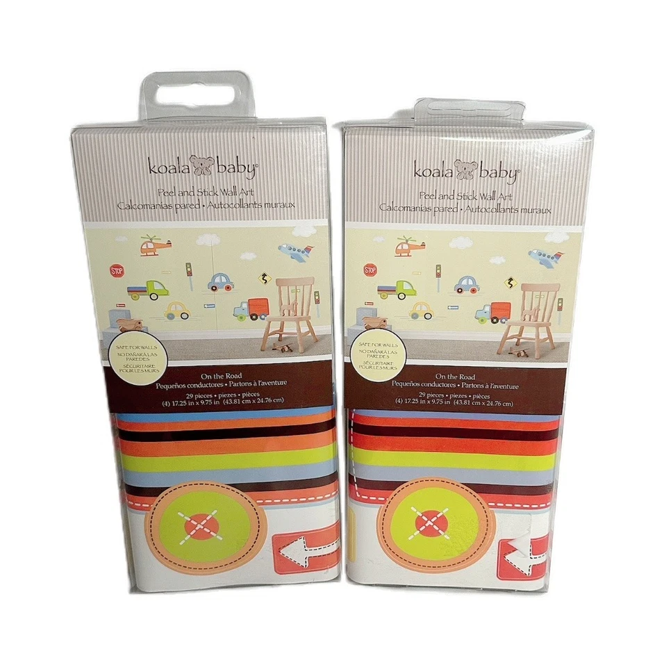 Lote de 2 arte de pared Koala Baby “On the Road” 💥 pelar y pegar decoración de guardería NUEVO Foto 1 de 2