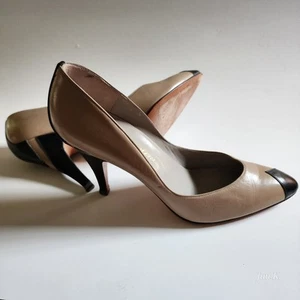 Vintage 1980s Garolini High Heel Beige Pump Shoes Made In Italy SZ 8.5 S Classy - Picture 1 of 10