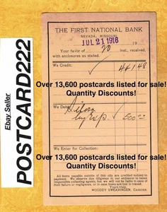 MO Nevada 1916 vintage postal card postcard first national bank Missouri - Picture 1 of 2