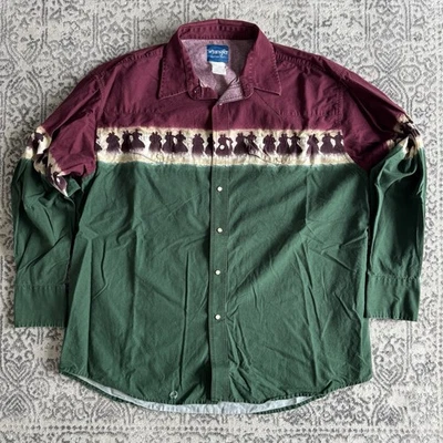 Vintage 90s Wrangler Western Cowboy Aztec Pearl Snap Shirt- XL - Image 1 of 4