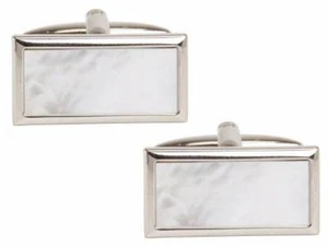 Mother of Pearl Rectangular Rhodium Plated Cufflinks in Box with 2 Yr Guarantee - Picture 1 of 1