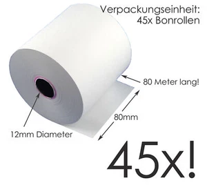 45 THERMOROLLEN KASSENROLLEN 80x80x12mm BONROLLEN z.B. FÜR EPSON TM-T88 III IV V - Bild 1 von 1