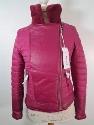Chaqueta acolchada reversible de piel sintética GUESS de cuero sintético púrpura cerise nueva con etiquetas XS Foto 1 de 4