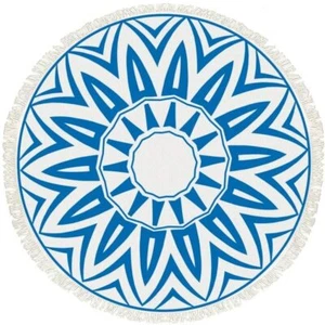 Beach Yoga Round Indian Mandala Towel,Matt,Throw w/ Outer Fringes White/Blue - Picture 1 of 2
