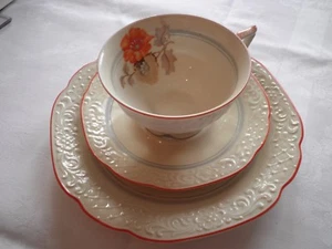 Altes 3 er  Tee- bzw. Kaffeeset mit Blumen - Stempel Laubkranz  - Bild 1 von 3