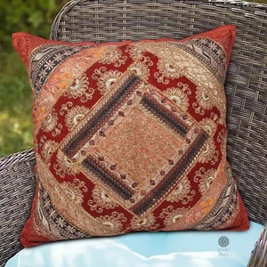 CUSHION COVER ZARI PATCH WORK HAND EMBROIDERED SIZE 16" X 16" USA SELLER - Picture 1 of 17