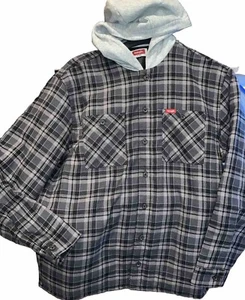 NEW Wrangler GRAY Plaid shirt JACKET Button Hoodie Insulated Quilted Pockets Men - Picture 1 of 16