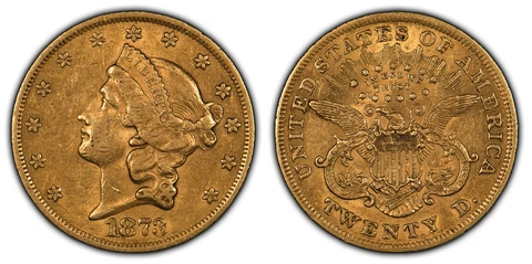1873 G$20 Liberty Gold Double Eagle - Open 3 Variety - AU with Luster - G1048 Cover