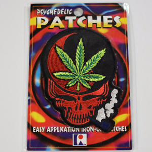 Vintage Embroidered Iron-on Clothing Patch Skull Smoking Marijuana Pot Weed