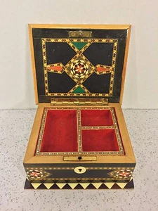 Vintage Trinket Box with Inlay Beautiful Design Pull Out Drawer Lock - Picture 1 of 12