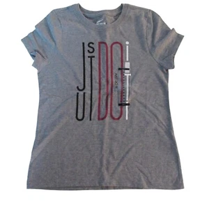 Nike Girls Active Shirt M Gray Just Do it Crew Neck Short Sleeve AJ5935-063 NEW - Picture 1 of 3