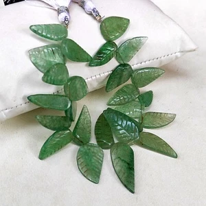 Natural Green Strawberry Quartz 17 to 24 mm Carved Leaf Shape Beads 6.5" Strand - Picture 1 of 7