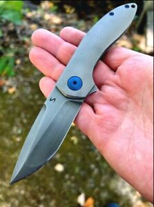 Simeon Custom Knife. Brand new, fully contoured with ‘smoke finished blade’