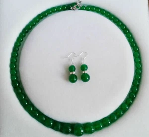 Natural!6-14mm Green Emerald Gemstone Round Beads Necklace Earrings 18" - Picture 1 of 3