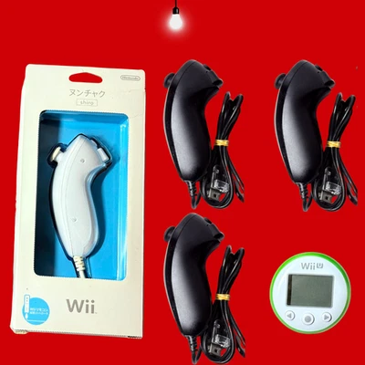 Nintendo Wii Nunchuk Lot Black Used + White New Official Controllers & Wii U Fit - Image 1 of 4