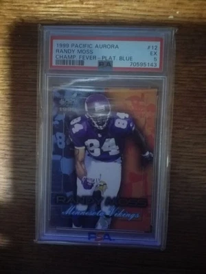 1999 Randy Moss PSA 5 Pacific Aurora #12 Champ. Fever-Plat. Blue #001/100 - Image 1 of 2