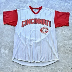 Vintage 1988 Cincinnati Reds Logo 7 Jersey Shirt Made USA MLB Pinstripe Tee L  - Picture 1 of 11